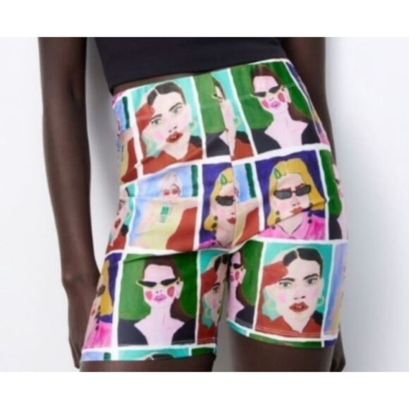 ZARA x Natacha Paschal Face Print Shorts Women’s Small | Colorful Art Graphic Hi - Picture 2 of 8